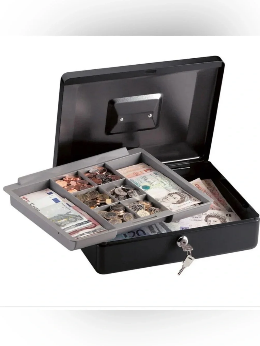 Black Steel Cash Box with Key Lock